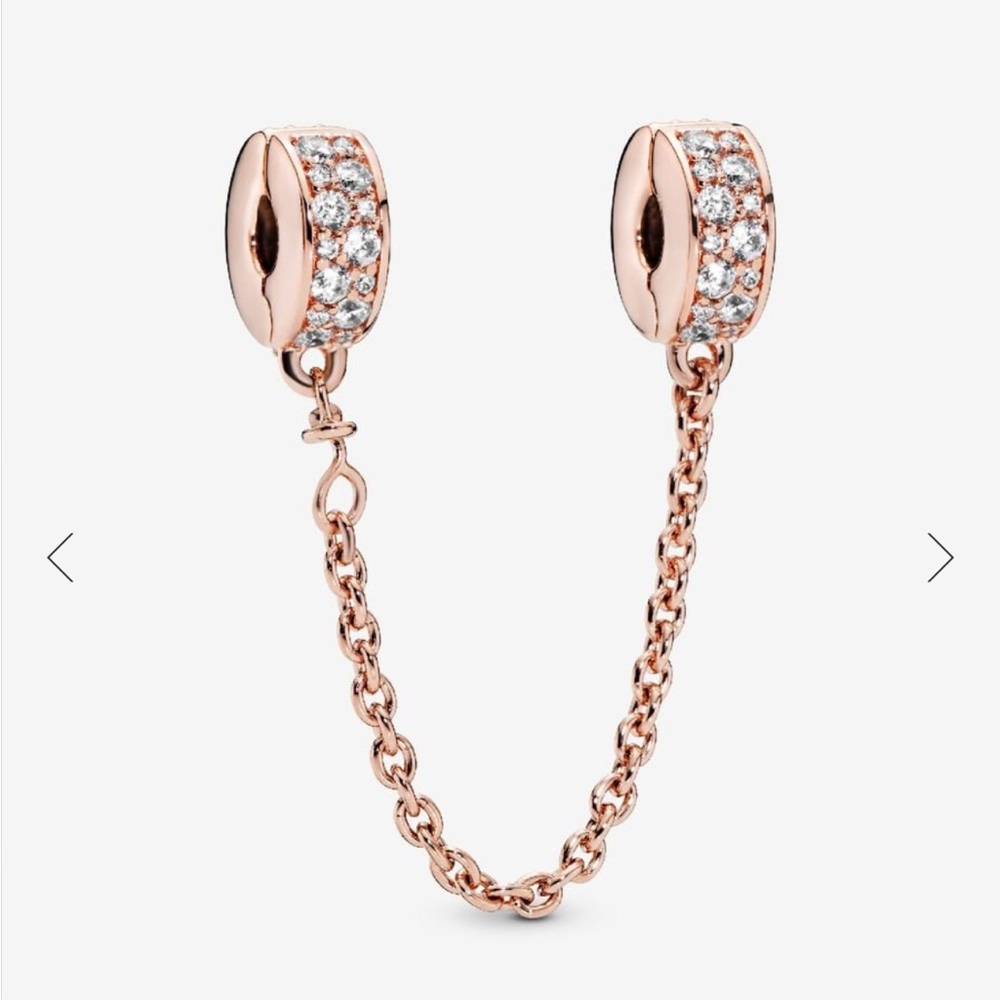 Clear Pavé Safety Chain Clip Charm
14k rose gold plating